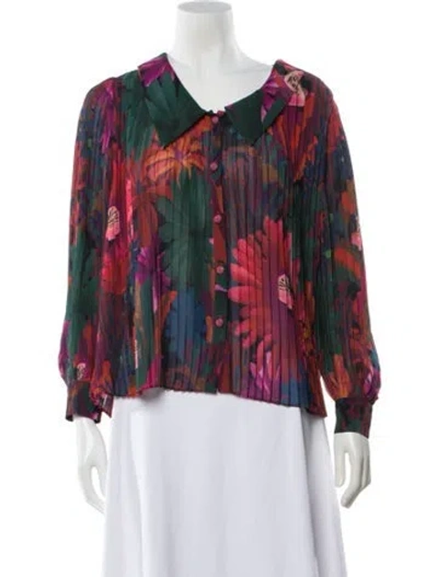 Pre-owned Farm Rio Floral Print Long Sleeve Blouse In Red
