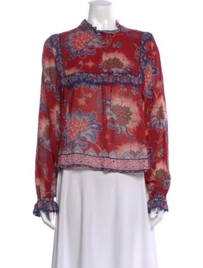 Pre-owned Farm Rio Floral Print Long Sleeve Blouse In Red