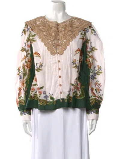Pre-owned Farm Rio Floral Print Long Sleeve Blouse W/ Tags In Multi