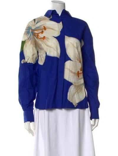 Pre-owned Farm Rio Floral Print Long Sleeve Top W/ Tags In Blue