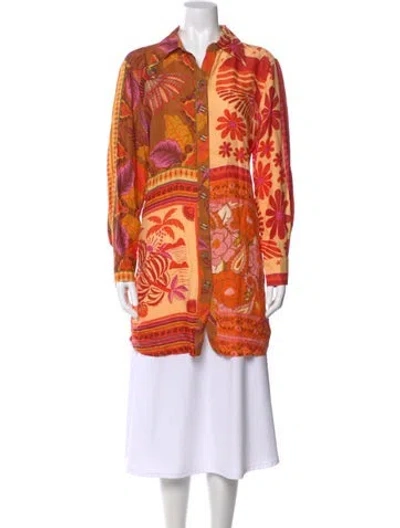 Pre-owned Farm Rio Floral Print Long Sleeve Tunic In Orange