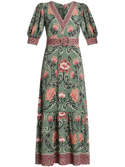 Farm Rio Floral-print Maxi Dress In Grün