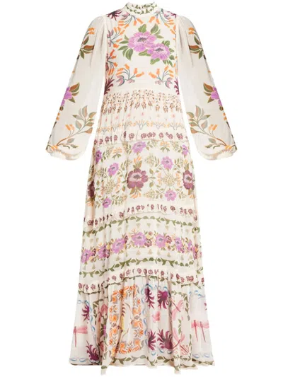 Farm Rio Floral-print Maxi Dress In Nude