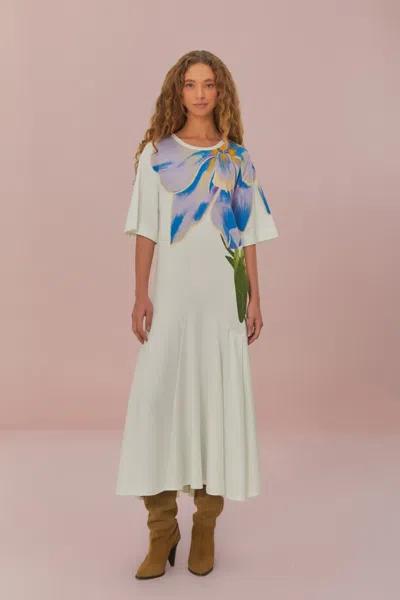 Farm Rio Floral-print Midi Day Dress In White
