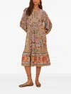 Farm Rio Floral-print Midi Dress In Brown