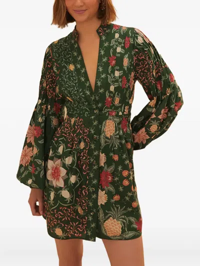 Farm Rio Floral-print Midi Dress In Green