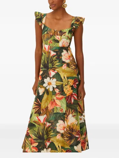 Farm Rio Floral-print Midi Dress In Green