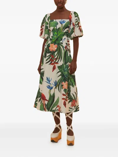 Farm Rio Floral-print Midi Dress In Black