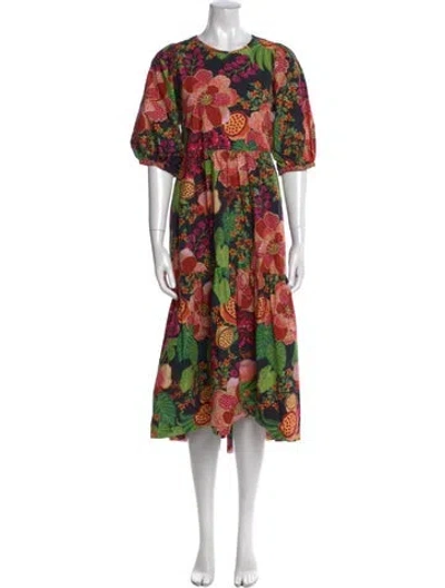 Pre-owned Farm Rio Floral Print Midi Length Dress In Black