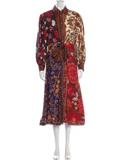 Pre-owned Farm Rio Floral Print Midi Length Dress In Black