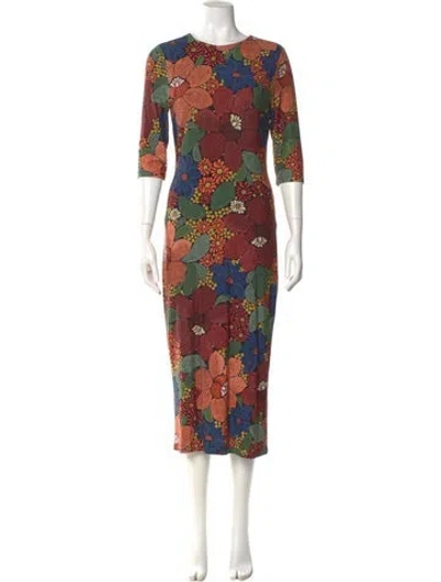 Pre-owned Farm Rio Floral Print Midi Length Dress In Black
