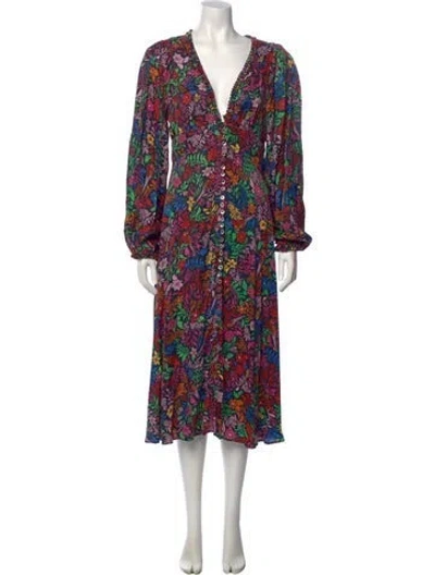 Pre-owned Farm Rio Floral Print Midi Length Dress In Black