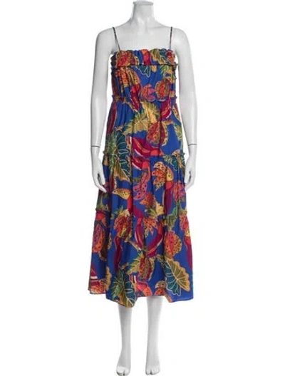 Pre-owned Farm Rio Floral Print Midi Length Dress In Black