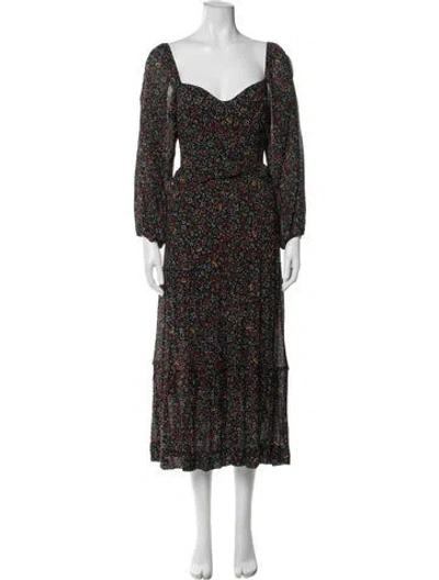 Pre-owned Farm Rio Floral Print Midi Length Dress In Black