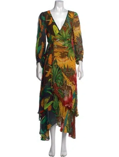 Pre-owned Farm Rio Floral Print Midi Length Dress In Black