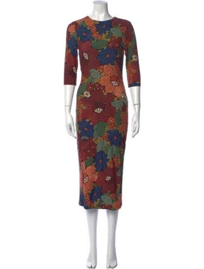 Pre-owned Farm Rio Floral Print Midi Length Dress In Black