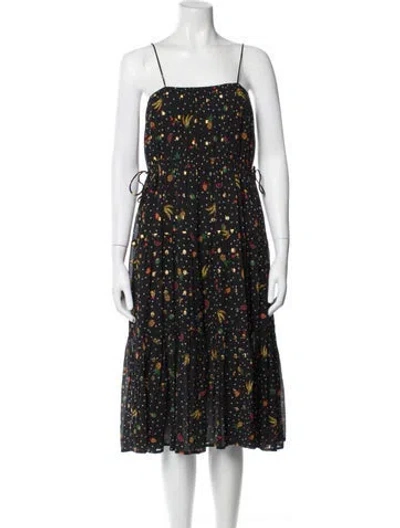 Pre-owned Farm Rio Floral Print Midi Length Dress In Blue