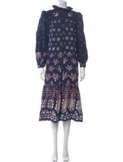 Pre-owned Farm Rio Floral Print Midi Length Dress In Blue