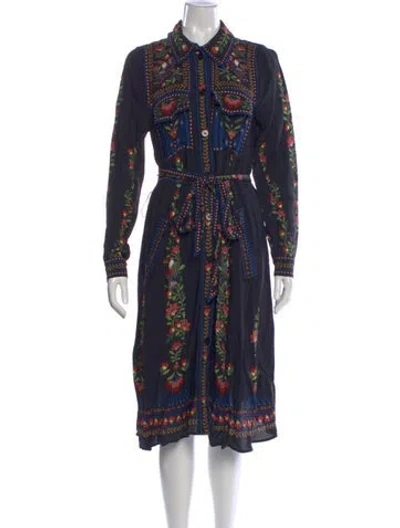 Pre-owned Farm Rio Floral Print Midi Length Dress In Blue