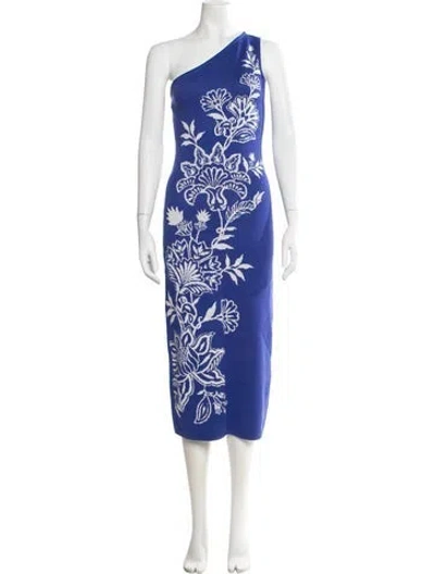 Pre-owned Farm Rio Floral Print Midi Length Dress In Blue