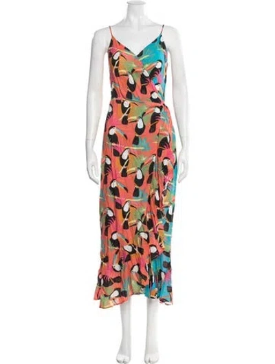Pre-owned Farm Rio Floral Print Midi Length Dress In Blue