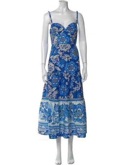 Pre-owned Farm Rio Floral Print Midi Length Dress In Blue
