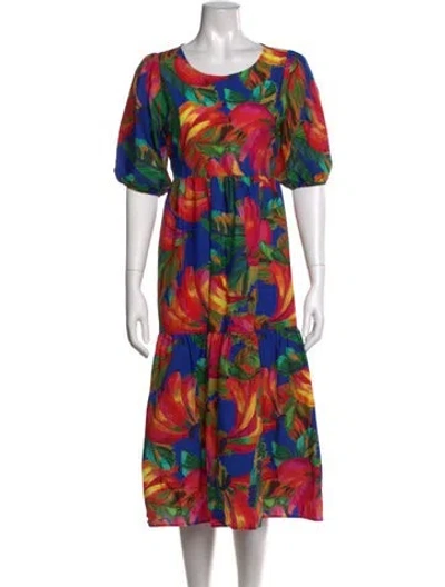 Pre-owned Farm Rio Floral Print Midi Length Dress In Blue