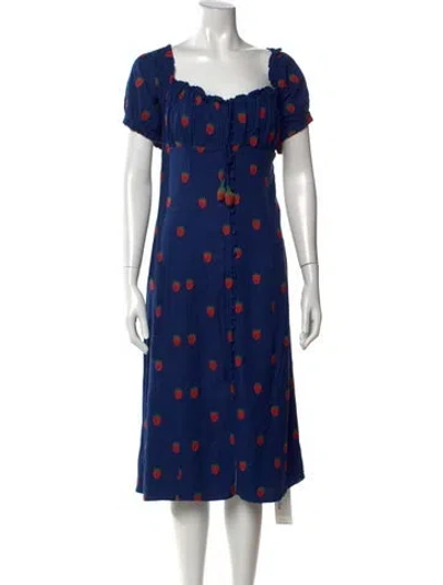 Pre-owned Farm Rio Floral Print Midi Length Dress In Blue