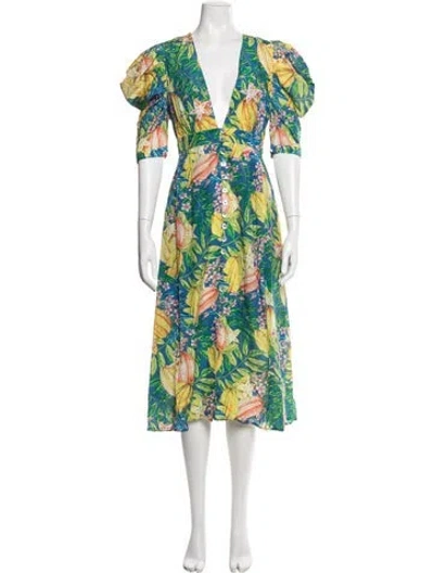 Pre-owned Farm Rio Floral Print Midi Length Dress In Blue