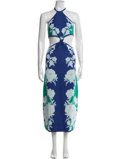 Pre-owned Farm Rio Floral Print Midi Length Dress In Blue