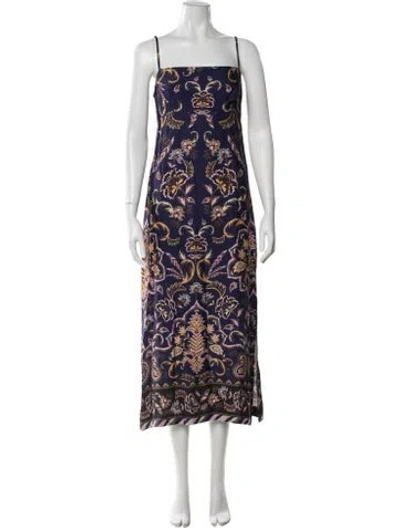 Pre-owned Farm Rio Floral Print Midi Length Dress In Blue