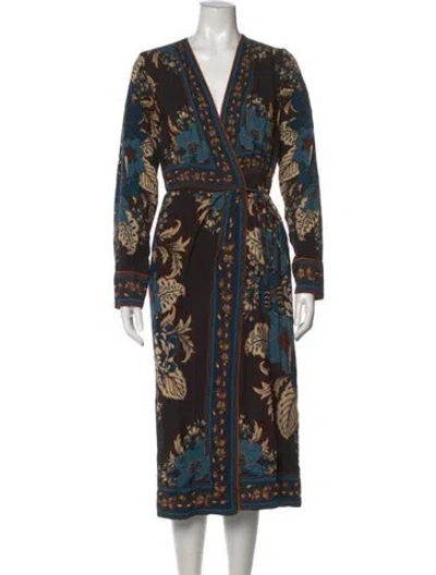 Pre-owned Farm Rio Floral Print Midi Length Dress In Blue