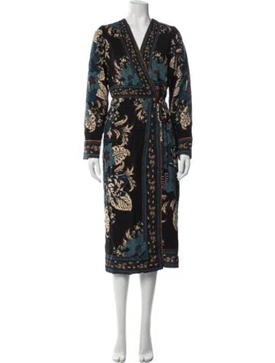Pre-owned Farm Rio Floral Print Midi Length Dress In Blue