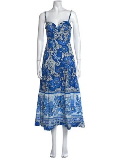 Pre-owned Farm Rio Floral Print Midi Length Dress In Blue