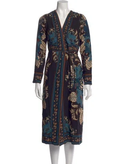 Pre-owned Farm Rio Floral Print Midi Length Dress In Blue