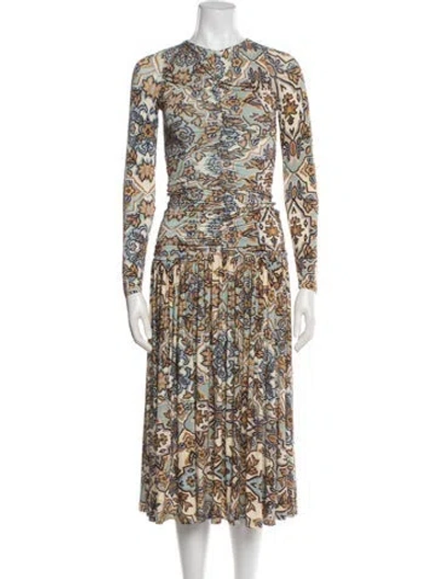 Pre-owned Farm Rio Floral Print Midi Length Dress In Blue