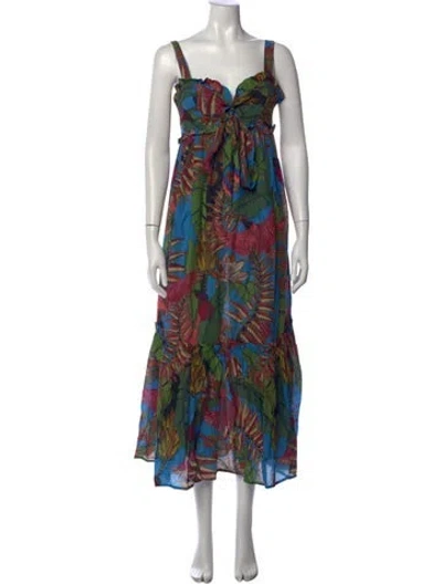 Pre-owned Farm Rio Floral Print Midi Length Dress In Blue