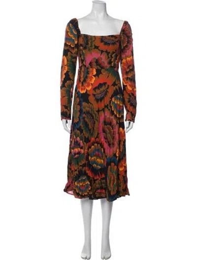 Pre-owned Farm Rio Floral Print Midi Length Dress In Brown