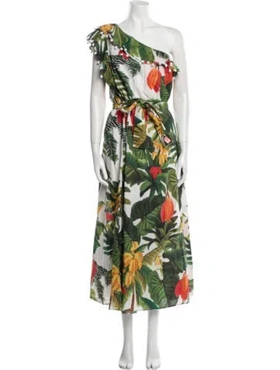 Pre-owned Farm Rio Floral Print Midi Length Dress In Green
