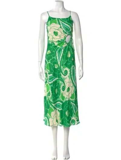 Pre-owned Farm Rio Floral Print Midi Length Dress In Green