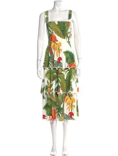 Pre-owned Farm Rio Floral Print Midi Length Dress In Green