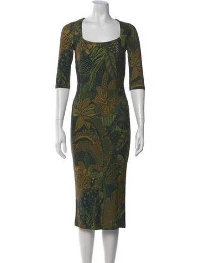 Pre-owned Farm Rio Floral Print Midi Length Dress In Green