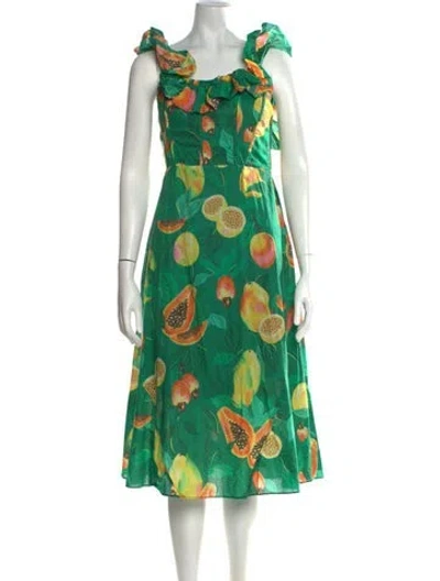 Pre-owned Farm Rio Floral Print Midi Length Dress In Green