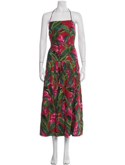 Pre-owned Farm Rio Floral Print Midi Length Dress In Green