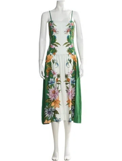 Pre-owned Farm Rio Floral Print Midi Length Dress In Green