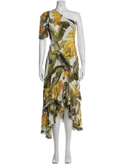 Pre-owned Farm Rio Floral Print Midi Length Dress In Green