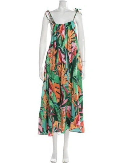 Pre-owned Farm Rio Floral Print Midi Length Dress In Green