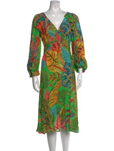 Pre-owned Farm Rio Floral Print Midi Length Dress In Green