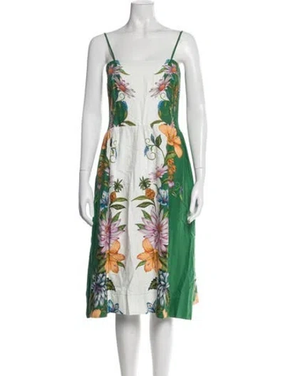 Pre-owned Farm Rio Floral Print Midi Length Dress In Green