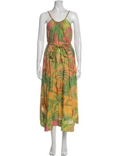 Pre-owned Farm Rio Floral Print Midi Length Dress In Green